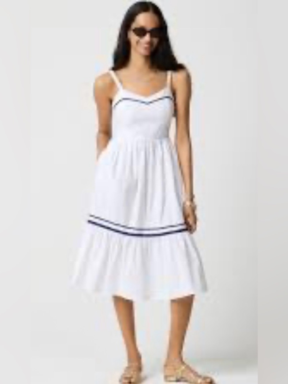 J. Crew Factory White Corset Midi Sundress with Navy Stripes